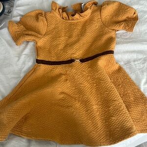 Janie and Jack Gold Quilted Dress with Brown Belt